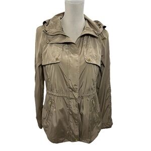 Zara Basic Tan Gold Accents Hooded Fall Jacket Women’s Small Full Zip Pockets